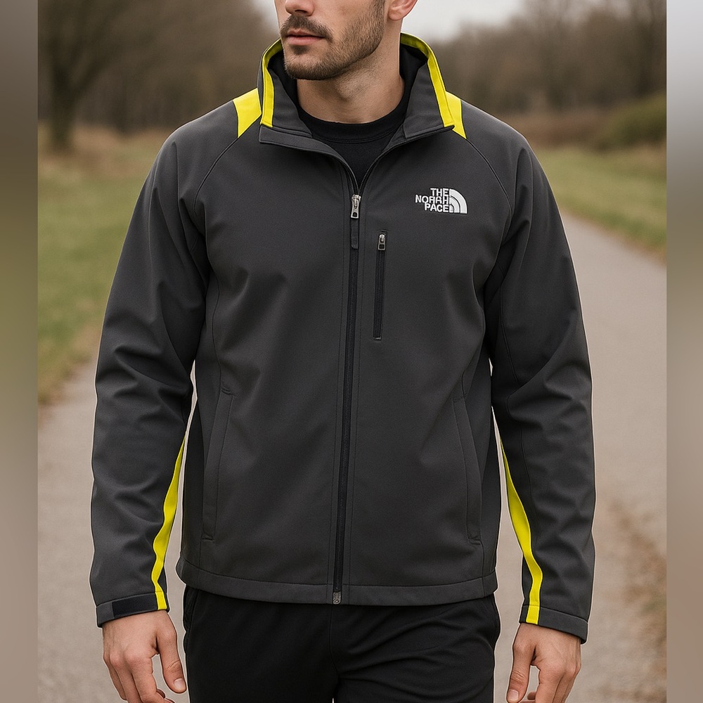 The North Face TNF Apex Softshell Jacket Dark Gray Neon Yellow XL